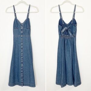 & Other Stories Fit And Flare Denim MIDI Dress 6 button up strappy